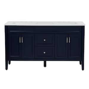 Skylark 60 in. W x 19 in. D x 35 in. H Double Sink Freestanding Bath Vanity in Blue with White Cultured Marble Top