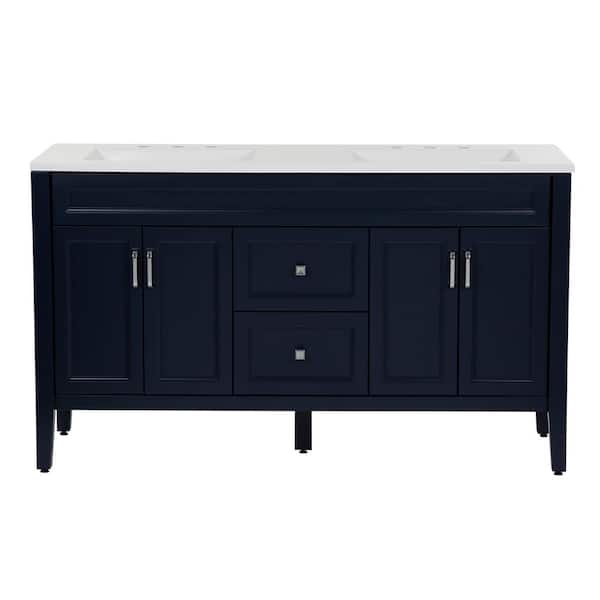 Skylark 61 in. Double Sink Blue Bath Vanity with White Cultured Marble Top (Assembled)