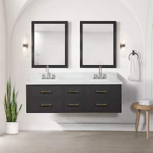 Sherman 60 in W x 22 in D Black Double Bath Vanity, Carrara Marble Top, and 28 in Mirrors