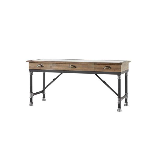 Litton Lane 47 in. x 22 in. Rectangular Wood 3-Drawer Coffee Table with Clear Glass Top and Black Metal Base