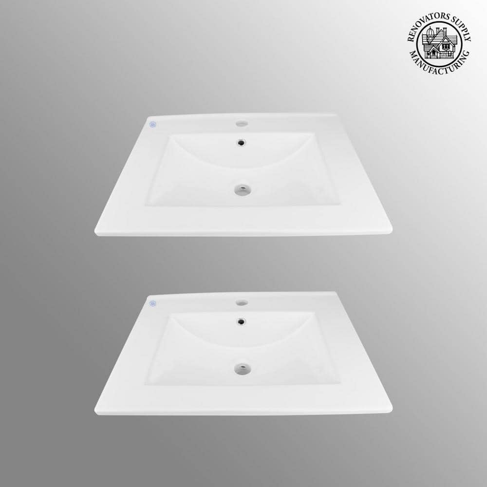 Luke 24'' White Porcelain Drop-In Bathroom Sink with Overflow