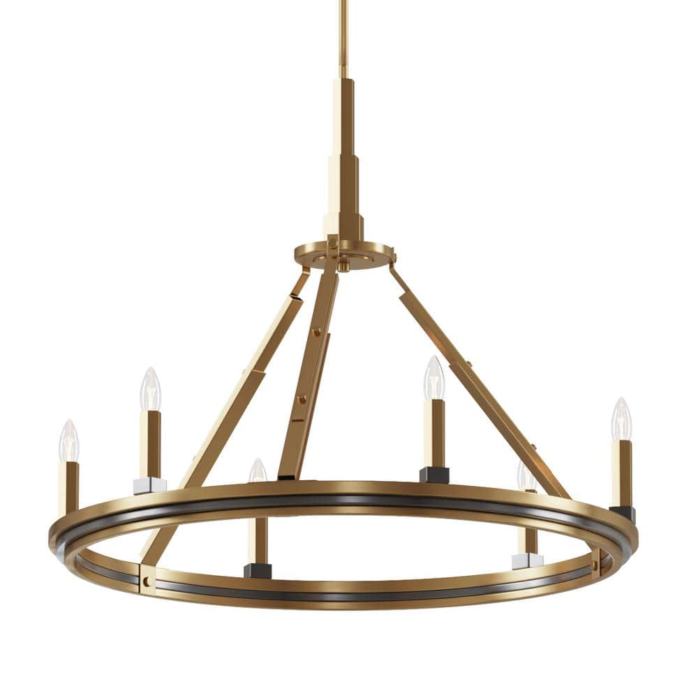 Emmala 6-Light Brushed Natural Brass Art Deco Chandelier