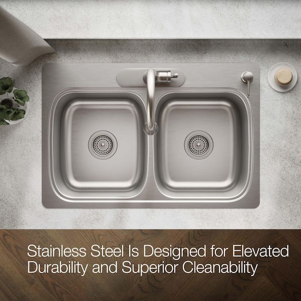 KOHLER Verse 33 in. Drop-in Double Bowl 18-Gauge Stainless Steel