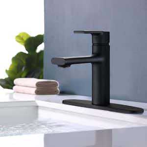 Single Handle Single Hole Bathroom Faucet with Deckplate Included in Black