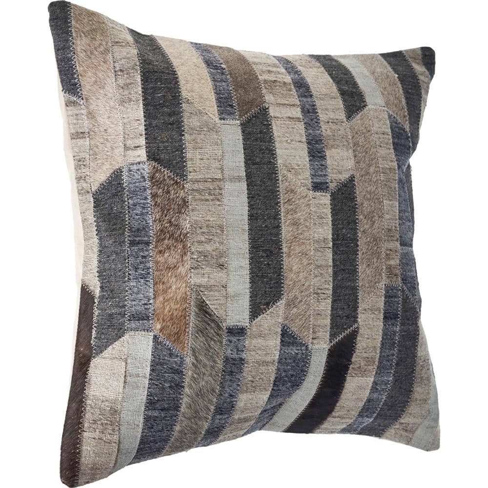 Gray and Charcoal Faux Leather Wool Throw Pillow Set