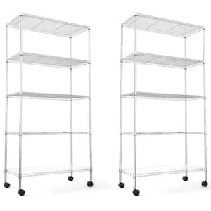 2-Pack Chrome 5-Tier Adjustable Height Metal Wire Garage Storage Shelving Unit (30 in. W x 60 in. H x 14 in. D)