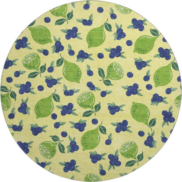 Mayfield Premium Machine Washable Abstract AMF2354 Yellow 8 ft. x 8 ft. Round Rug