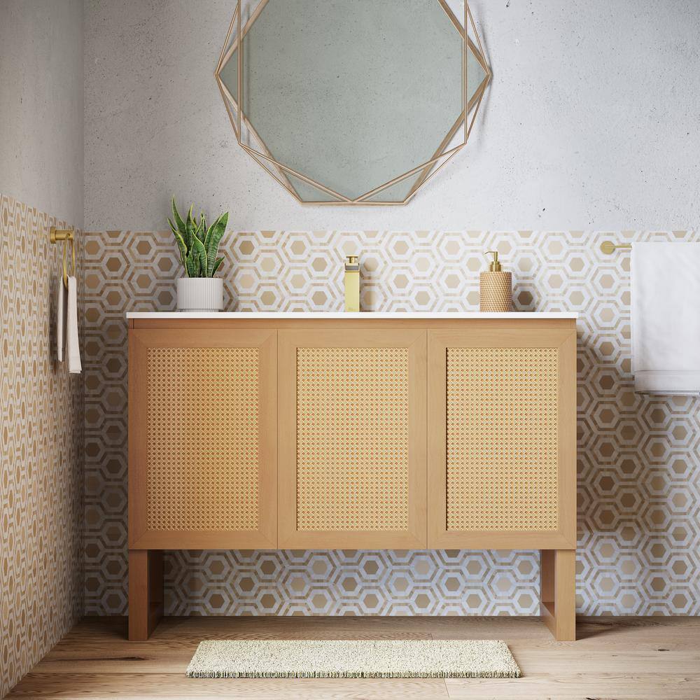 Arles 48" Natural Oak and Cane Bathroom Vanity