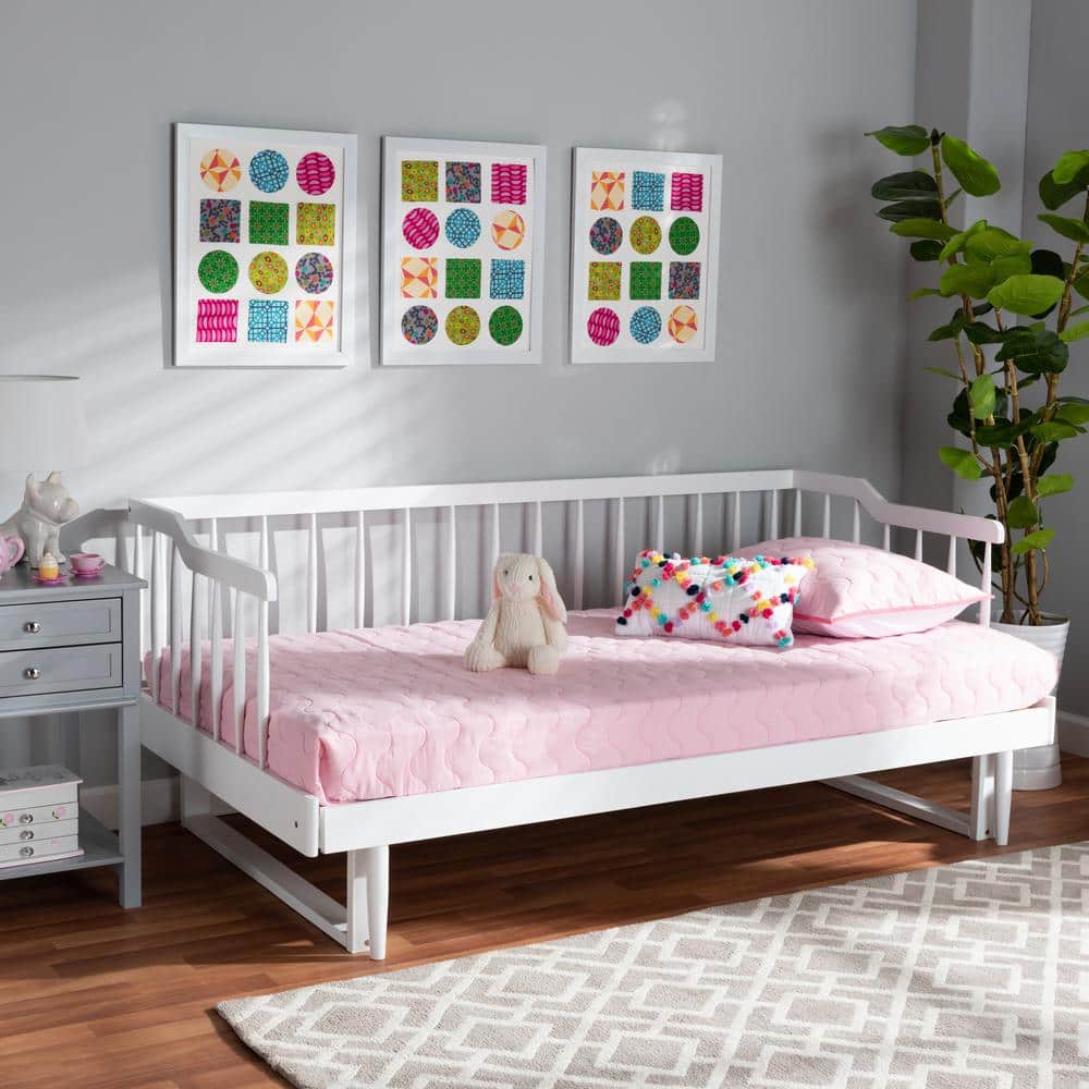 White Twin to King Expandable Wood Spindle Daybed