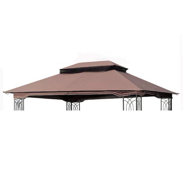 10 ft. x 12 ft. Outdoor Patio Gazebo Replacement Canopy, Double Tiered Gazebo Tent Roof Top Cover Only, Brown