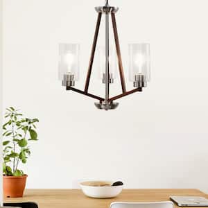 3-Light Brown and Brushed Nickel Chandelier with E26 Base, No Bulbs Included