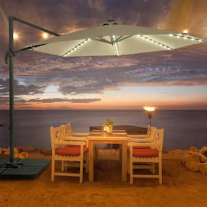 10 ft. Round Solar LED 360-Degree Rotation Cantilever Offset Outdoor Patio Umbrella in Beige