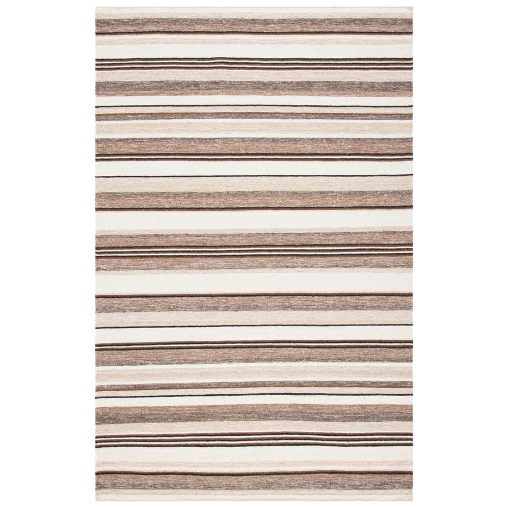 Natural Ivory Striped Wool 6' x 9' Handmade Area Rug