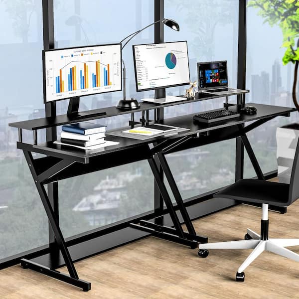 Small Computer Gaming Desk with 3 Height Adjustable Monitor Stand