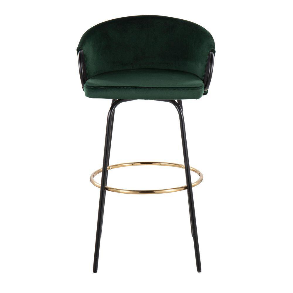 Emerald Green Velvet and Black Metal Adjustable Swivel Barstool Set