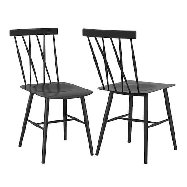 Outdoor Full Metal Chic Bistro Cafe Dining Chair (Set of 2), Side Chair for Indoor with Backrest in Black