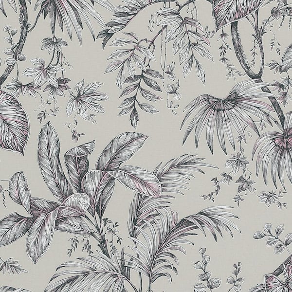 Unbranded Large Palm Leaves And Stems Matte Beige/Black Vinyl on Non-woven Non-Pasted Wallpaper Roll