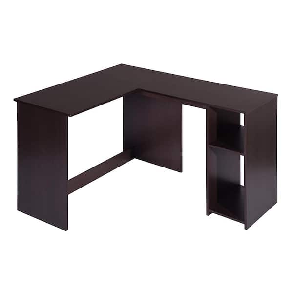 FurnitureR Brown L-Shape Desk Open storage MDF Wood Spacious Extra Storage Shelves Table