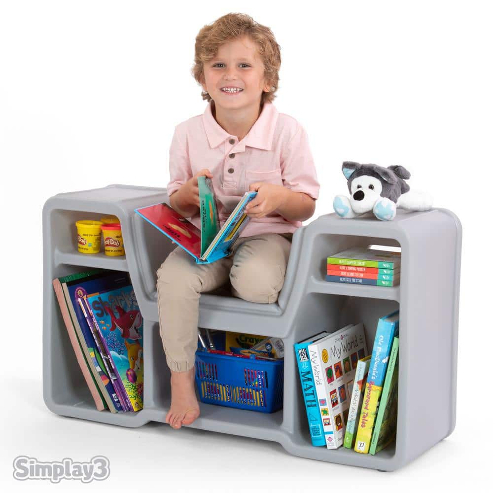 Simplay3 Cozy Gray Cubby Reading Nook for Kids
