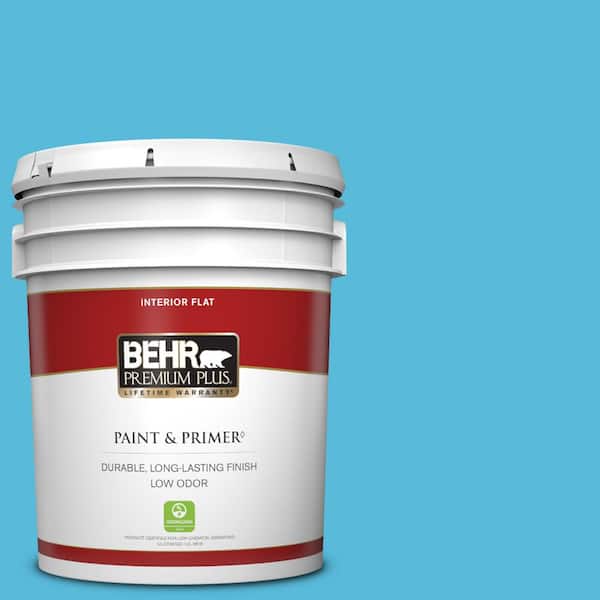 BEHR PREMIUM PLUS 5 gal. #530B-5 Azurean Flat Low Odor Interior Paint & Primer