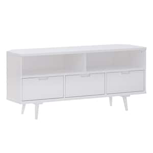52 in. White Solid Wood Mid Century Modern Corner TV Stand with 3 Drawers (Max tv size 58 in.)