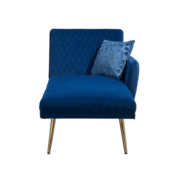 Navy Velvet Tufted Convertible Accent Sofa Chaise Lounge with Metal
