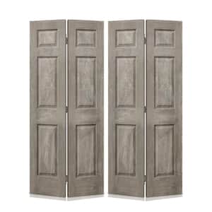 72 in. x 80 in. Vintage Gray Stain 6 Panel MDF Composite Bi-Fold Double Closet Door with Hardware Kit