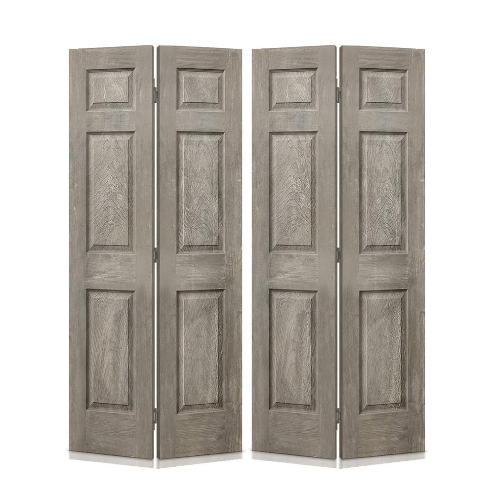 72 in. x 84 in. Hollow Core Vintage Gray Stain 6 Panel MDF Composite Bi-Fold Double Closet Door with Hardware Kit price history on PriceWatchPro