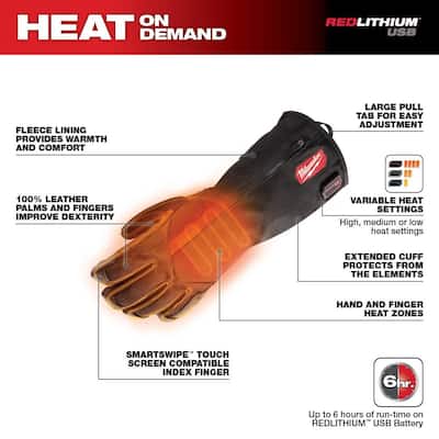 Large Rechargeable Heated Gloves with REDLITHIUM USB Battery and Charger