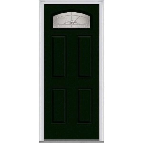 MMI Door 30 in. x 80 in. Master Nouveau Left-Hand 1/4-Lite Decorative 4-Panel Painted Fiberglass Smooth Prehung Front Door
