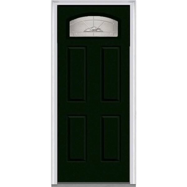 MMI Door 30 in. x 80 in. Master Nouveau Left-Hand Inswing 1/4-Lite Decorative 4-Panel Painted Steel Prehung Front Door