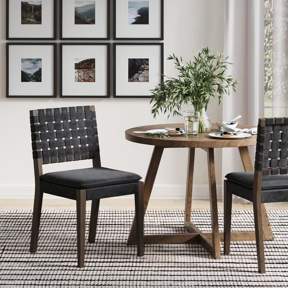 Cohen Black Faux Leather and Wood Upholstered Side Chair Set