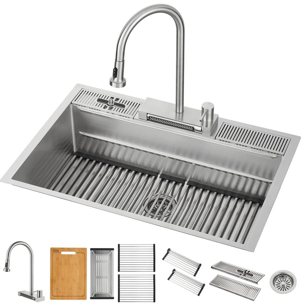 33 in. Drop-In/Undermount MultiSINK Workstation Sink with Waterfall Faucet & Glass Rinser price history on PriceWatchPro