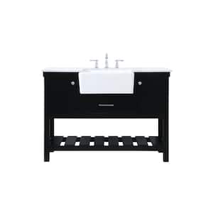 Simply Living 48 in. W x 22 in. D x 34.125 in. H Bath Vanity in Black with Carrara White Marble Top