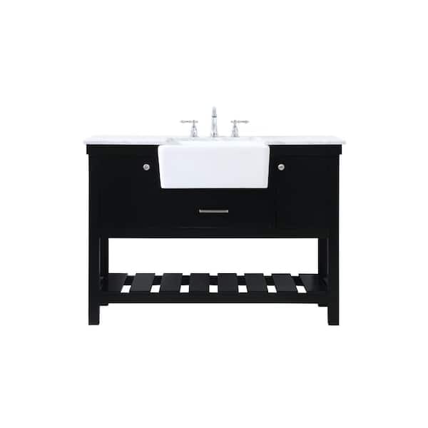 Unbranded Simply Living 48 in. W x 22 in. D x 34.125 in. H Bath Vanity in Black with Carrara White Marble Top