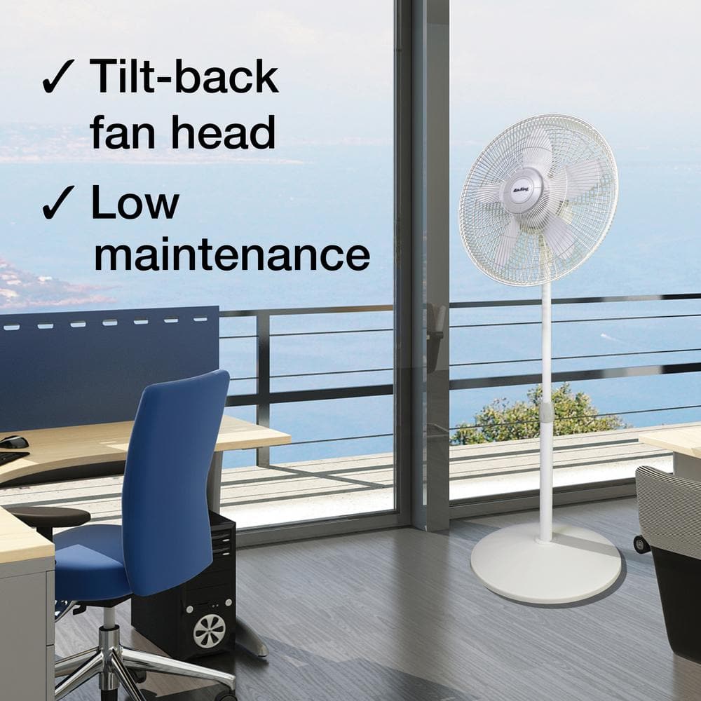 18-Inch White Adjustable Oscillating Pedestal Fan with Three Speeds