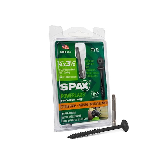 SPAX 1/4 in. x 3-1/2 in. Exterior Washer Head Structural Wood Lag Screws Powerlags Torx T-Star (12 Each) Bit Included