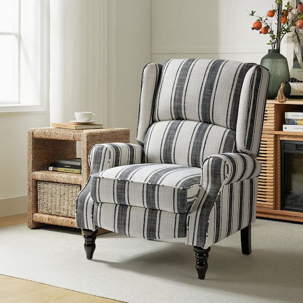 JAYDEN CREATION Bogazk Contemporary Classic Stripe Black Upholstered Standard Manual Wingback Recliner With Solid Wood Legs