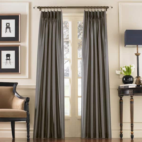 Marquee Pewter Light Filtering Pinch Pleat/Back Tab Lined Curtain Panel - 30 in. W x 144 in. L