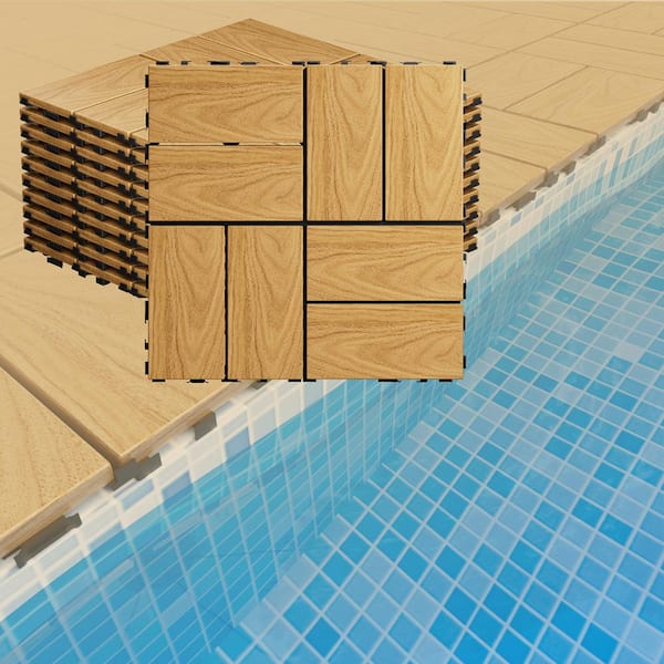 ARK DESIGN 1 ft. x 1 ft. x 0.8 in. Waterproof Knurling Slat Composite Deck Tile for Patio Garden Poolside in Timber (10 sq. ft.)
