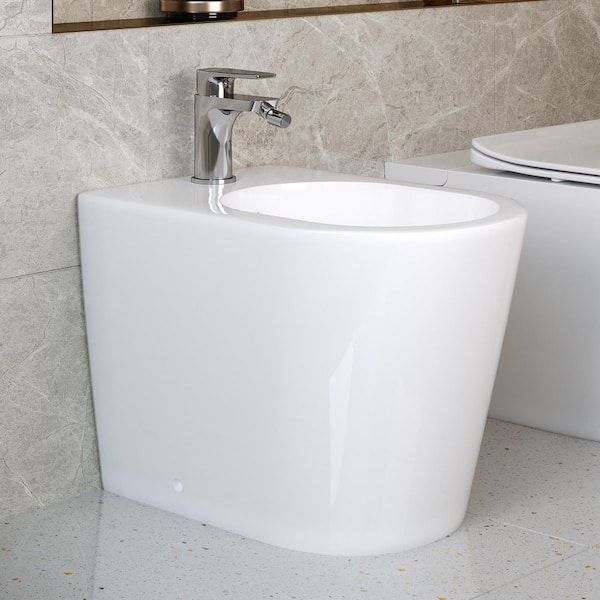Elongated Floor Mount Bidet Floor Standing Bidet with Faucet Toilet Bidet in White Single Flush