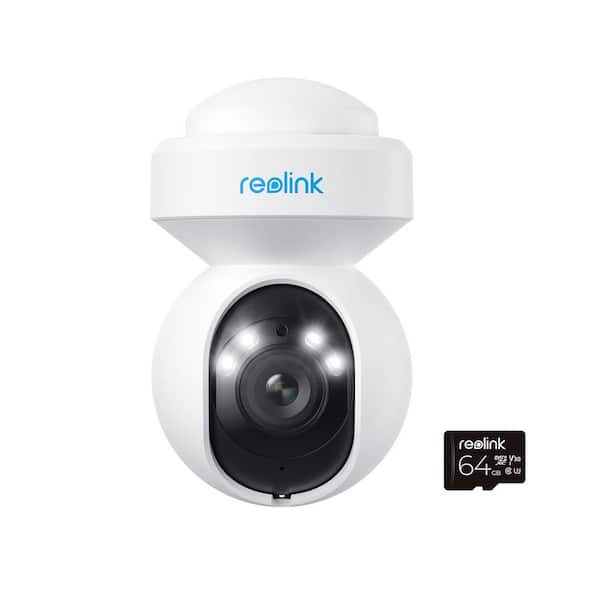 E Series E560 Outdoor Plug-In 4K Security Camera with 64GB MicroSD, PTZ, Wi-Fi 6 and Color Night Vision-White