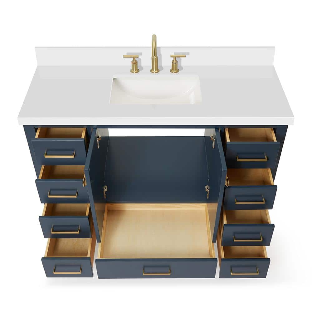 Midnight Blue Shaker Style 49" Vanity with White Quartz Top