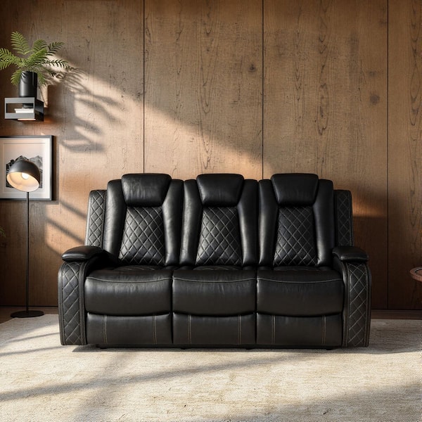 728 ソファ Homsee 85 in. Wide Pillow Top Arm Faux Leather Rectangle Reclining