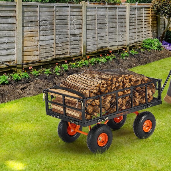 Dump Cart 3.2 cu. ft. Metal Garden Cart with Easy to Assemble Frame Dump Wagon with 2-in-1 Convertible Handle