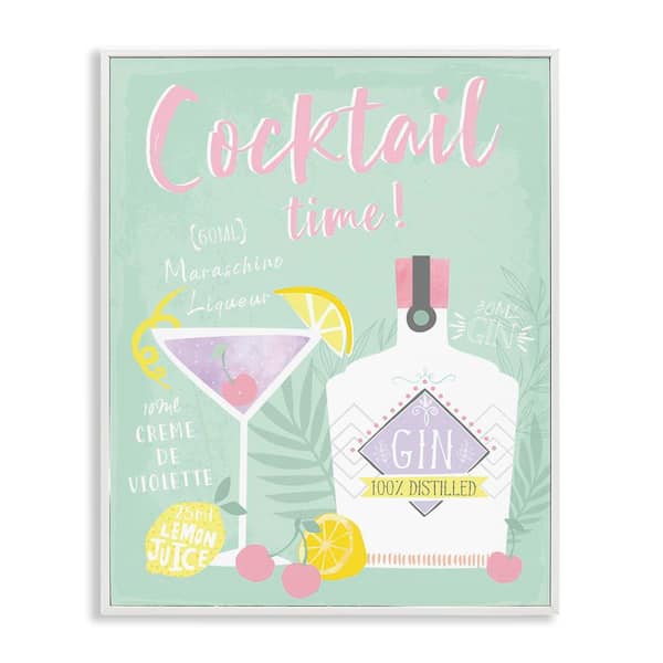 Stupell Industries Cocktail Time with Recipe by Angela Nickeas White Framed Food Giclee Art Print 20 in. x 16 in.