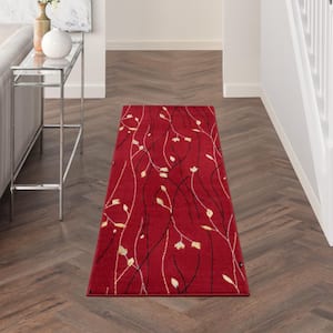 Grafix Red 2 ft. x 6 ft. Botanical Contemporary Runner Area Rug