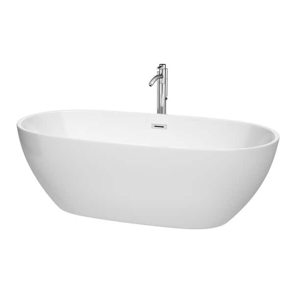 Wyndham Collection Juno 5.9 ft. Acrylic Flatbottom Non-Whirlpool Bathtub in White with Polished Chrome Trim and Faucet