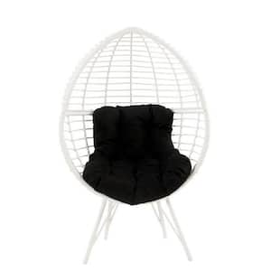 Modern Teardrop-Shaped Metal Frame Made of White Wicker Outdoor Lounge Chair with Metal Hairpin Legs and Black Cushions