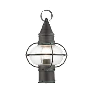 Hennington 15 in. 1-Light Charcoal Cast Brass Hardwired Outdoor Rust Resistant Post Light with No Bulbs Included
